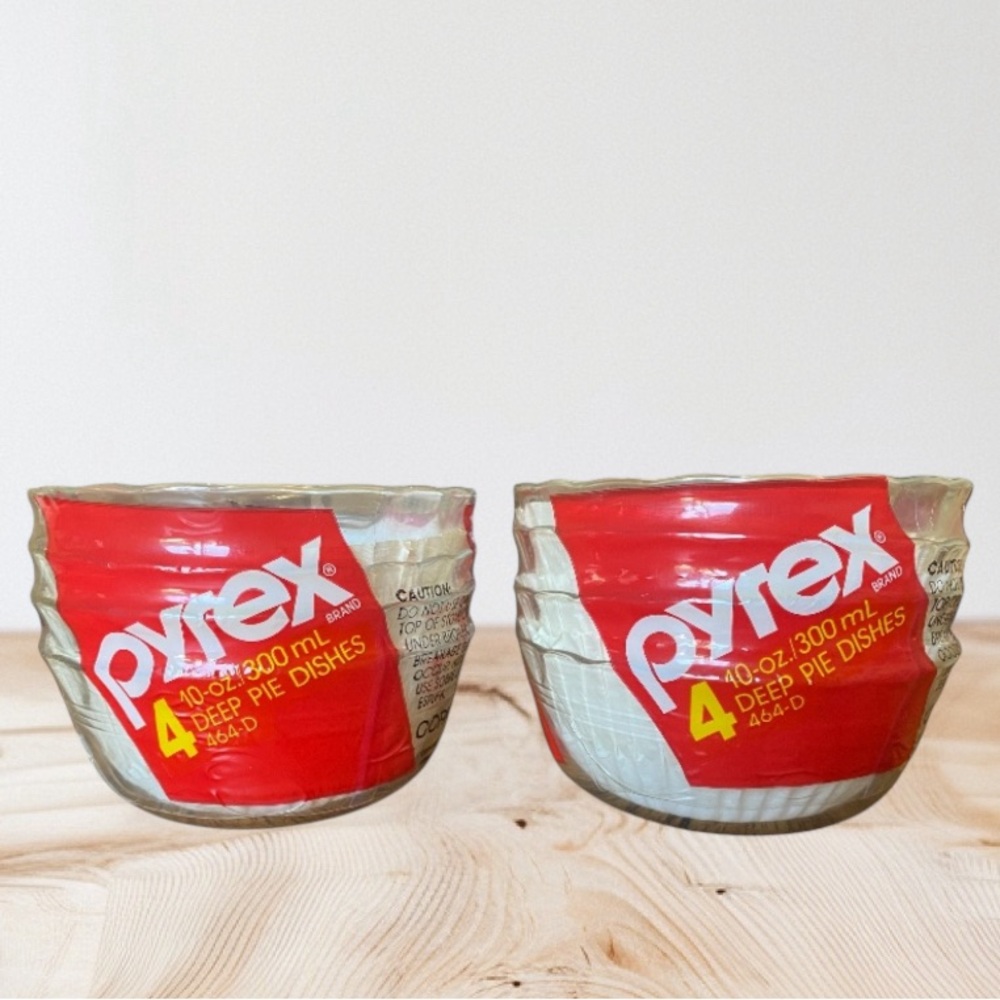 Vintage Set Of 8 Pyrex Deep Pie Custard Dishes 10 oz Scallop Edges #464-D Sealed